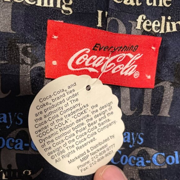 Vintage Coca Cola Collectible Necktie Print Black Gray Blue Men's Tie NWT Silk - Picture 3 of 6